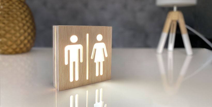 Señalización baño madera retroiluminada