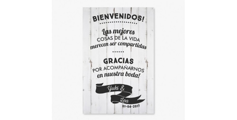 Cartel Bienvenidos a nuestra Boda madera blanca